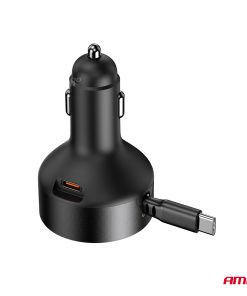 Cargador de coche retráctil cable C + puerto USB C 12/24V 60W AMIO-04368