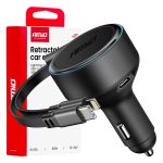 Cargador de coche retráctil cable C + cable lightning + puerto USB C 12/24V 60W AMIO-04370