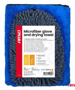 Guante de microfibra y toalla de secado 94/800gsm 20x26/60x90cm AMIO-04489
