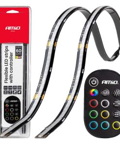 Tiras LED COB para coche con control remoto multicolor RGB 2x30 cm 12 V AMIO-04579