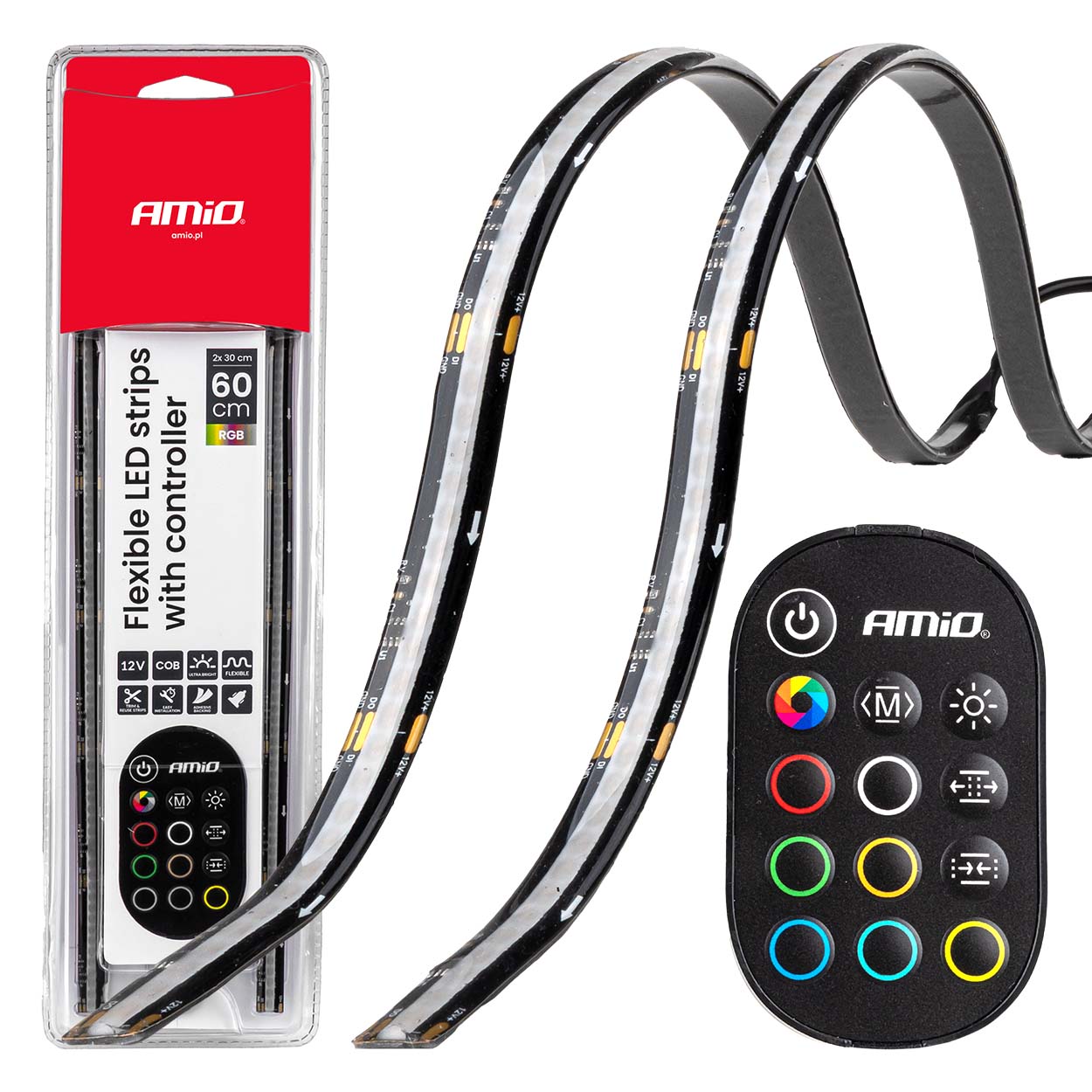 Tiras LED COB para coche con control remoto multicolor RGB 2x30 cm 12 V AMIO-04579 1 Tiras LED COB para coche con control remoto multicolor RGB 2x30 cm 12 V AMIO-04579