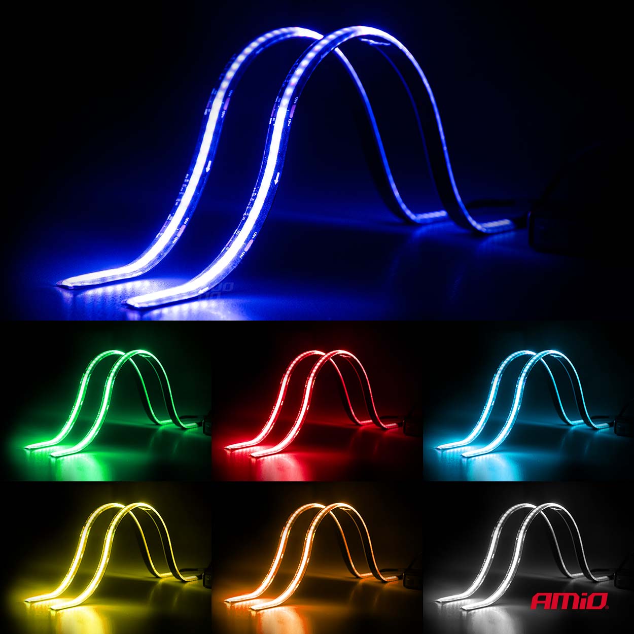 Tiras LED COB para coche con control remoto multicolor RGB 2x30 cm 12 V AMIO-04579 3 Tiras LED COB para coche con control remoto multicolor RGB 2x30 cm 12 V AMIO-04579
