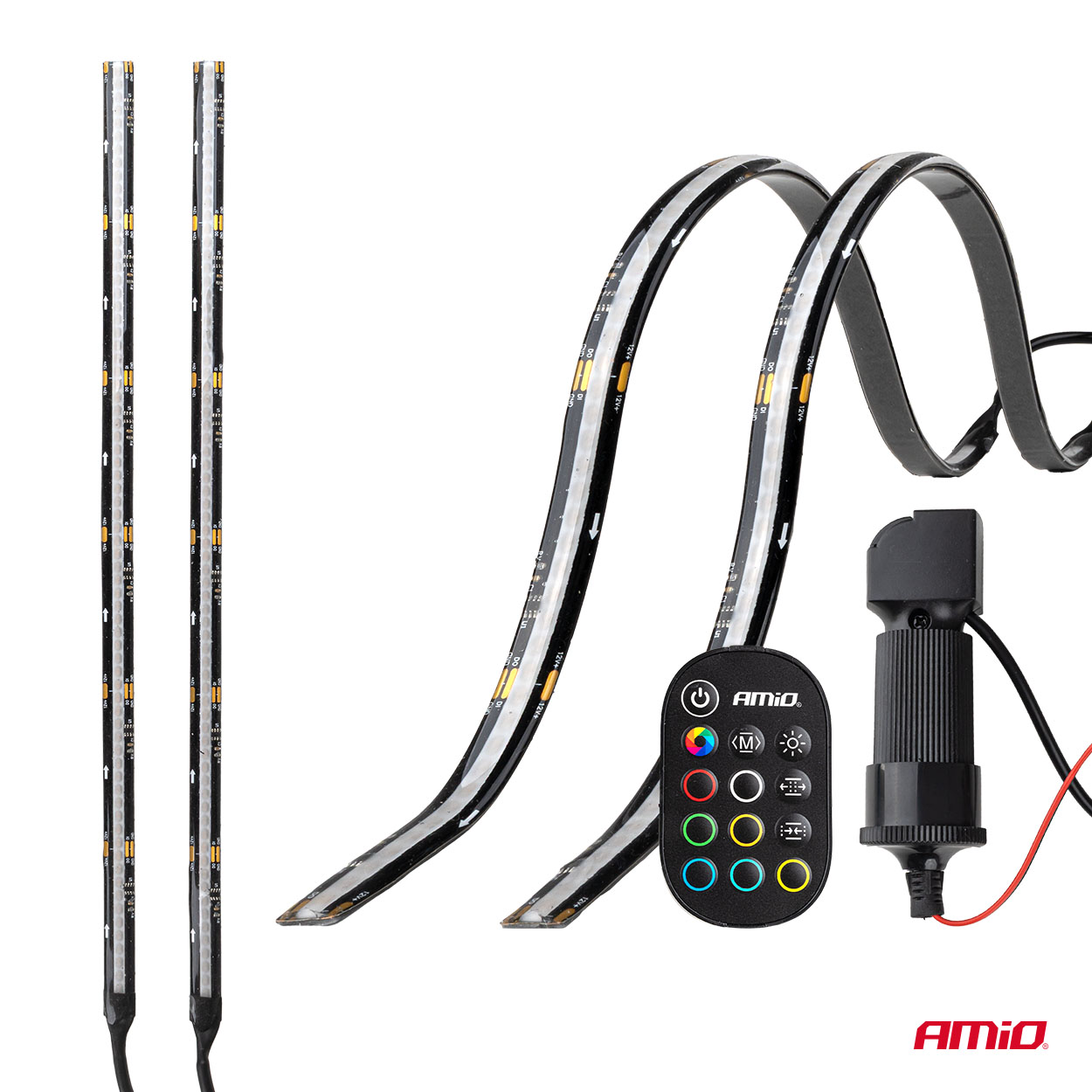 Tiras LED COB para coche con control remoto multicolor RGB 2x30 cm 12 V AMIO-04579 5 Tiras LED COB para coche con control remoto multicolor RGB 2x30 cm 12 V AMIO-04579