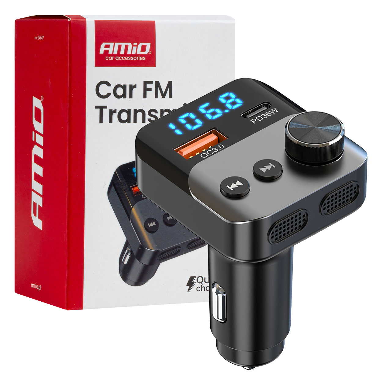 Transmisor FM 1×USB-A 1×USB-C 12V 24V AMIO-04647 1 Transmisor FM 1×USB-A 1×USB-C 12V 24V AMIO-04647