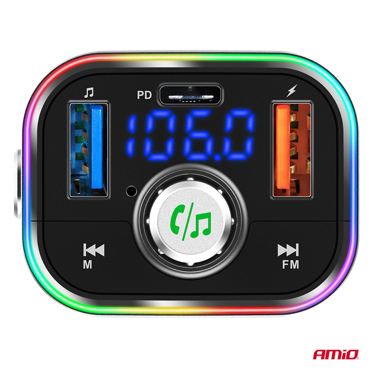 Transmisor FM 1×USB-C microSD 12V 24V AMIO-04652 10 Transmisor FM 1×USB-C microSD 12V 24V AMIO-04652
