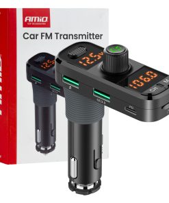 Transmisor FM 2×USB-A 1×USB-C mircoSD 12V 24V AMIO-04653