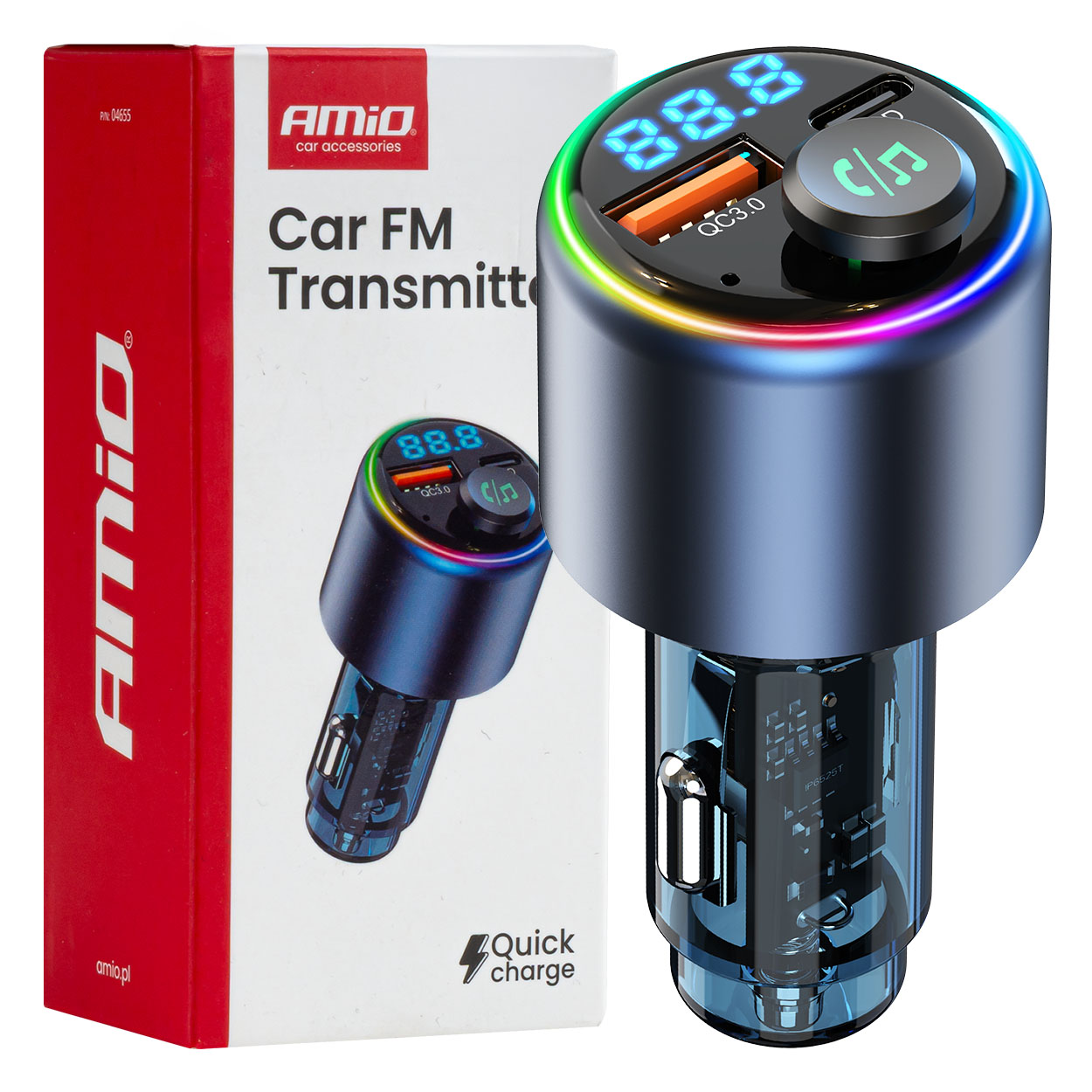 Transmisor FM 1×USB-A 1×USB-C 12V 24V AMIO-04655 1 Transmisor FM 1×USB-A 1×USB-C 12V 24V AMIO-04655