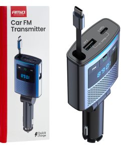 Transmisor FM 1×USB-A 1×USB-C 12V 24V AMIO-04656