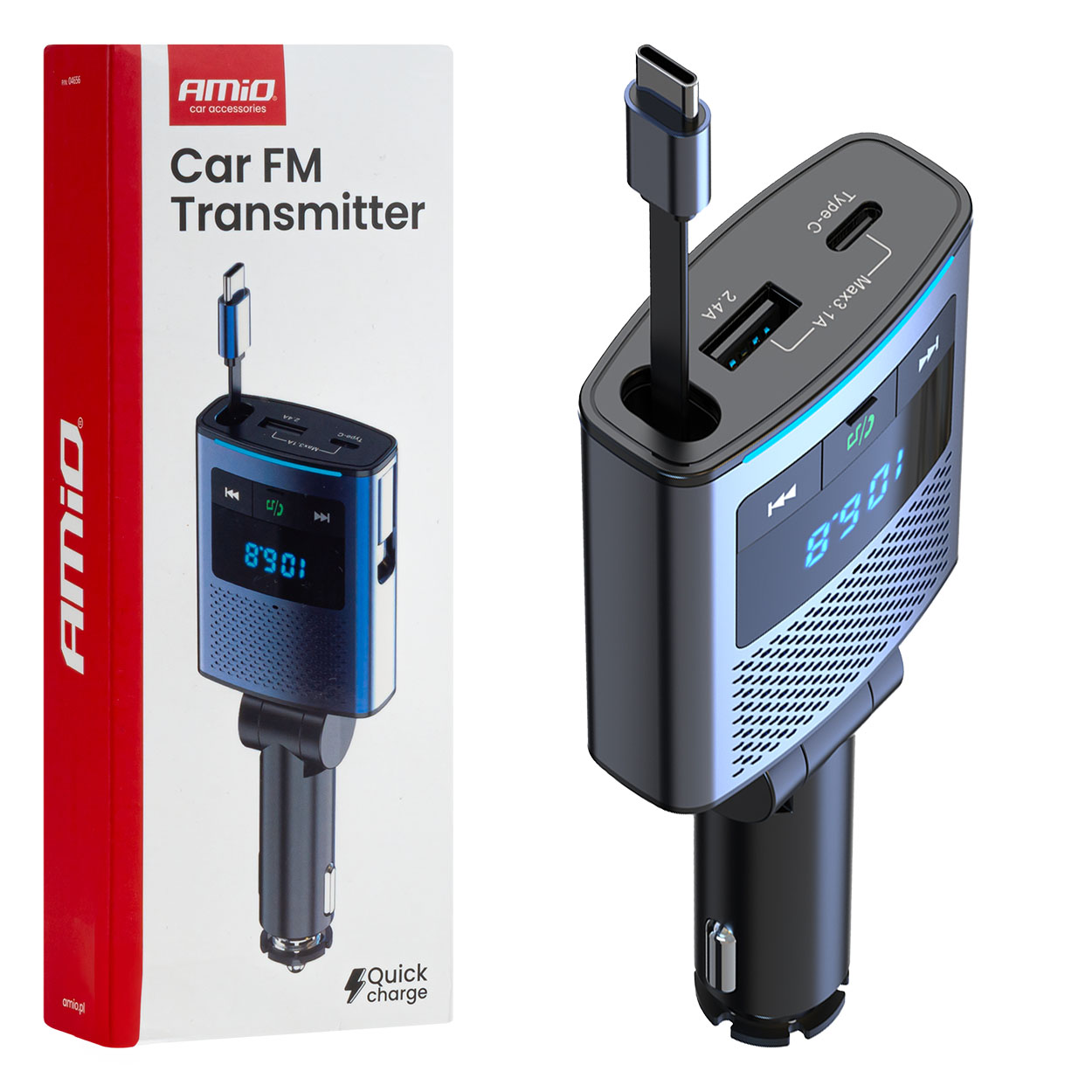 Transmisor FM 1×USB-A 1×USB-C 12V 24V AMIO-04656 1 Transmisor FM 1×USB-A 1×USB-C 12V 24V AMIO-04656
