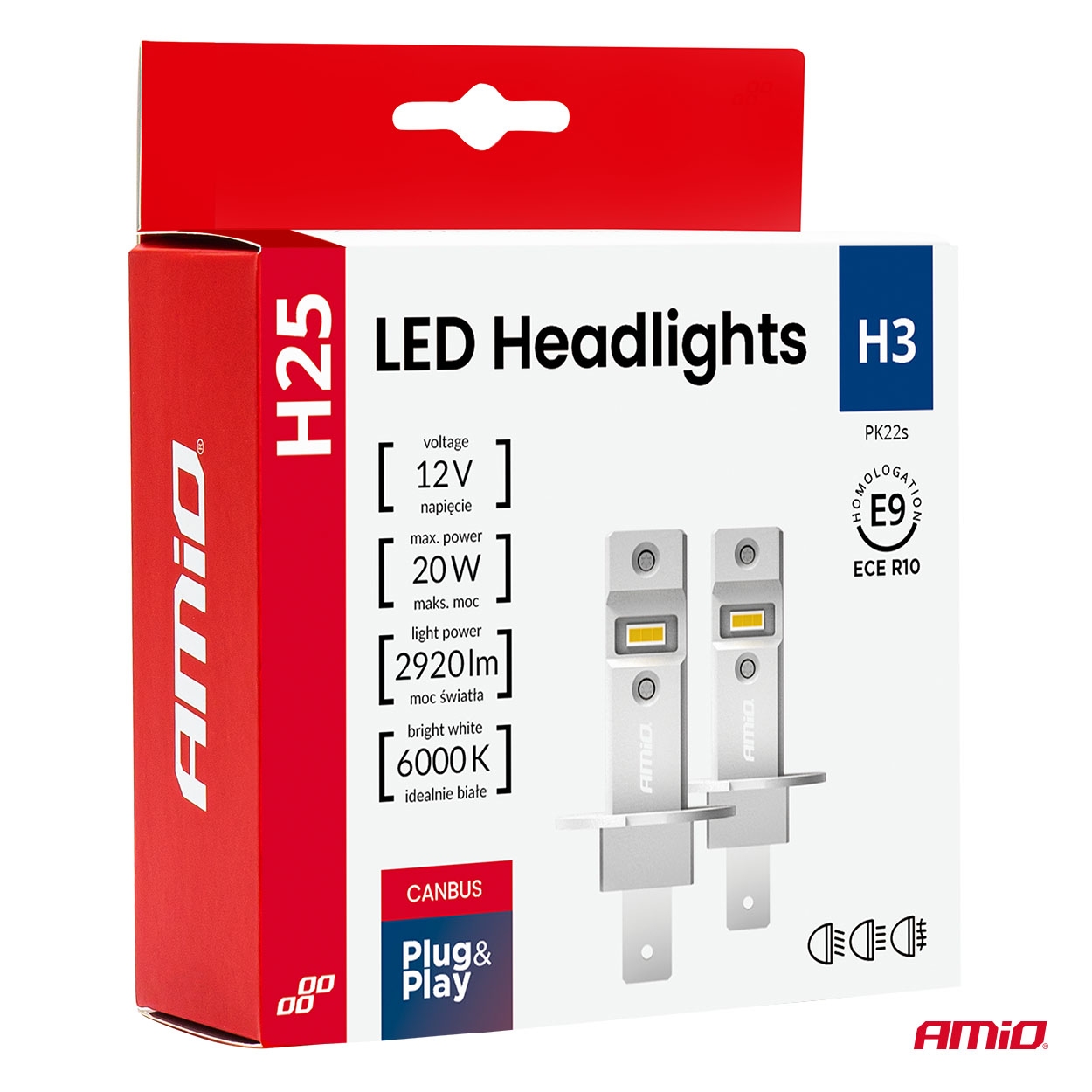 Kit LED Serie H25 CANBUS H3 12V 20W AMIO-04710 4 Kit LED Serie H25 CANBUS H3 12V 20W AMIO-04710