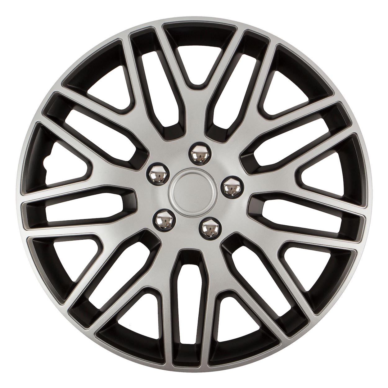 Tapacubos DAKAR NC 14" SILVER&BLACK con tuercas cromadas 1 Tapacubos DAKAR NC 14" SILVER&BLACK con tuercas cromadas