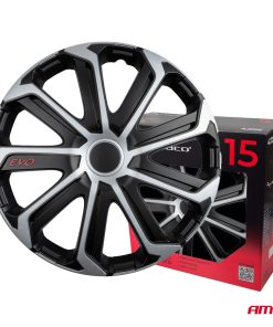 Tapacubos coche 4pcs set EVO negro y plata 15" COLOR BOX