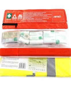 Kit COMBI PLUS (Botiquin Primeros Auxilios, Chaqueta Reflectante, Triángulo de Advertencia)