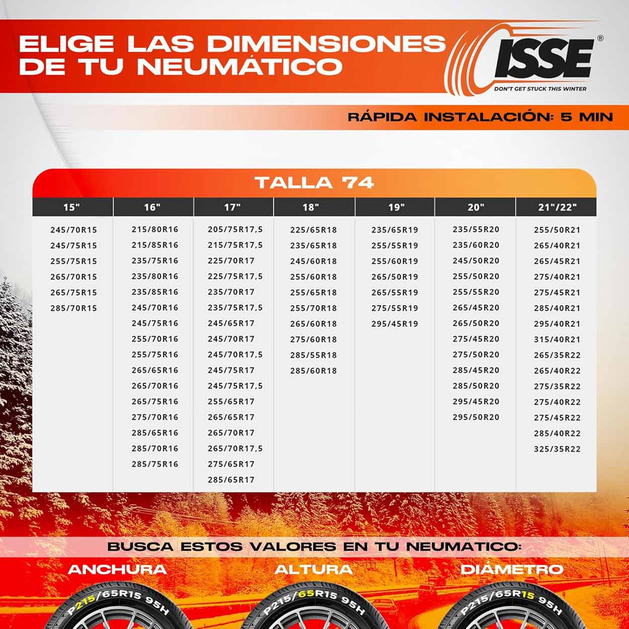 Cadenas de nieve textiles Isse Classic 74 2 ud 9 Cadenas de nieve textiles Isse Classic 74 2 ud