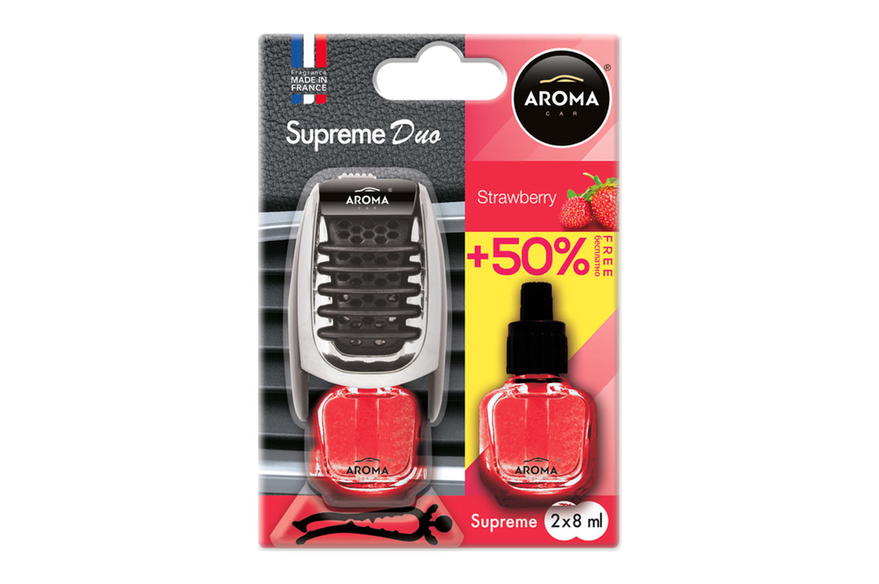 Ambientador para coche AROMA SUPREME DUO STRAWBERRY (Fresa) 1 Ambientador para coche AROMA SUPREME DUO STRAWBERRY (Fresa)