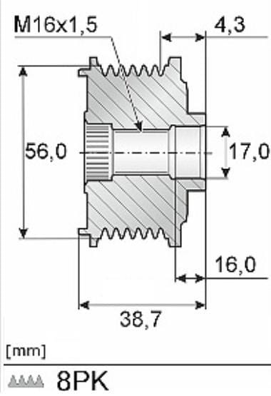 Polea de alternador, rueda libre con desvío de eje 16 mm 5 Polea de alternador, rueda libre con desvío de eje 16 mm - Imagen 5