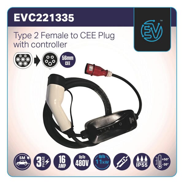 Cable de carga EV, tipo 2, enchufe CEE, 11 kW, 16 A, 5 m 8 Cable de carga EV, tipo 2, enchufe CEE, 11 kW, 16 A, 5 m - Imagen 8