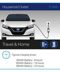 Cable de carga EV Home, tipo 2, enchufe UE, 3,7 kW, 8-16 A, 5 m