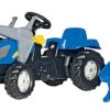 Tractor a pedales New Holland T7040 con cargador frontal y remolque, RollyKid de Rolly Toys
