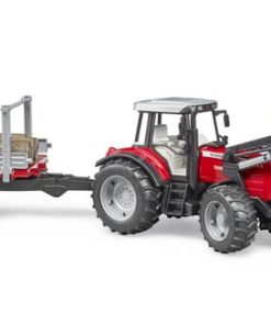 Massey Ferguson 7480 con cargador frontal y remolque de madera