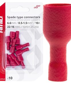 Terminal Plano Hembra Rojo  6.6mm 0.5-1.5mm2 10A 10 uds.