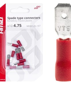 Terminal Plano Macho Rojo 4,75mm 0.5-1.5mm2 10A 10 uds.