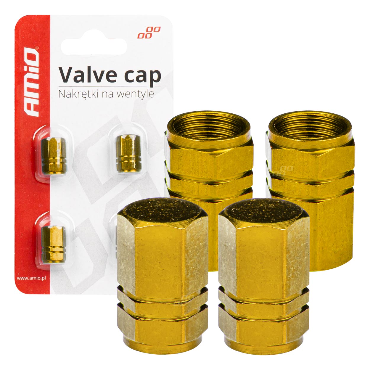 Tapones de aluminio para válvula color amarillo 4 unid. AMIO-03633 1 Tapones de aluminio para válvula color amarillo 4 unid. AMIO-03633