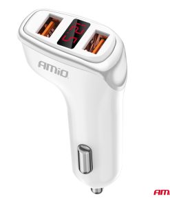 Alternative view of Cargador de coche 2x USB-A + Chequeador de acumulador 3.1A 12/24V AMiO-03887