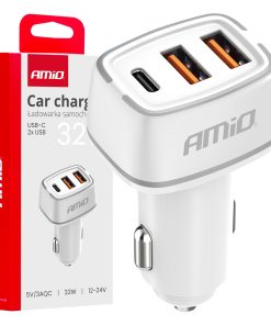Cargador de coche 2x USB-A + USB-C 32W 12/24V AMiO-03890