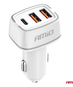Alternative view of Cargador de coche 2x USB-A + USB-C 32W 12/24V AMiO-03890