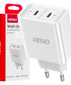 Cargador de pared 2xUSB-C 40W Quick Charge 230V AMIO-03892