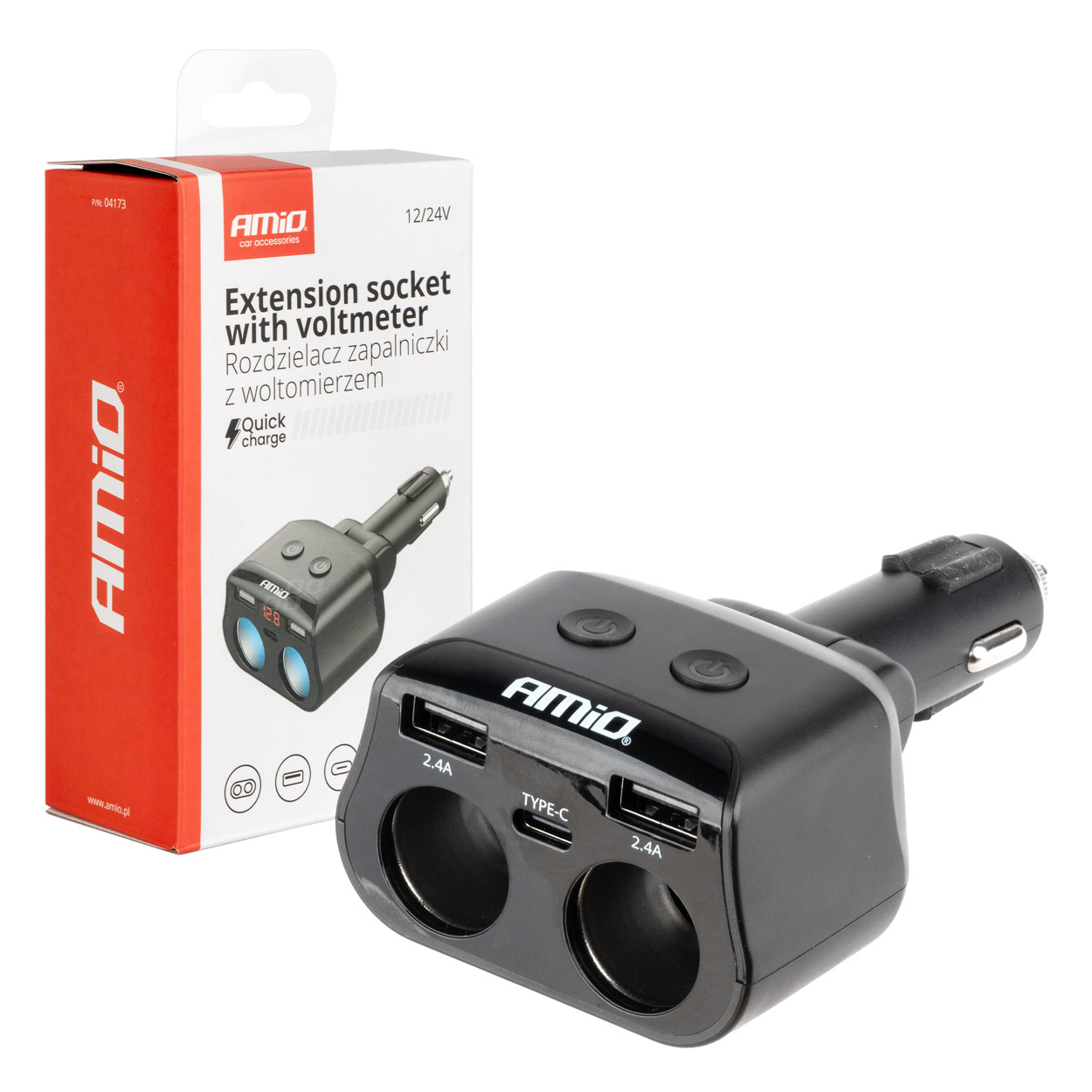Toma de extensión doble 2xUSB 1xUSB C 12/24V máx 200W AMIO-04173 1 Toma de extensión doble 2xUSB 1xUSB C 12/24V máx 200W AMIO-04173