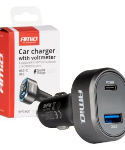 Cargador Rápido para Coche con Pantalla LED de Voltaje 3.0 PD30W AMIO-04178