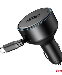 Alternative view of Cargador de coche retráctil cable C + puerto USB C 12/24V 60W AMIO-04368
