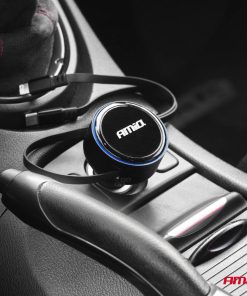 Alternative view of Cargador de coche retráctil cable C + cable lightning + puerto USB C 12/24V 60W AMIO-04370