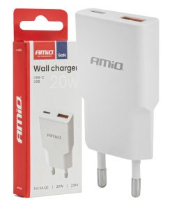 Cargador de pared 230V 20W GaN USB-C USB-A AMIO-04838