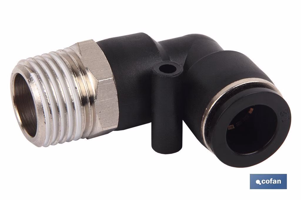 RACOR ROSCADO CODO PLASTICO T-6, R-1/8 Venta unitaria