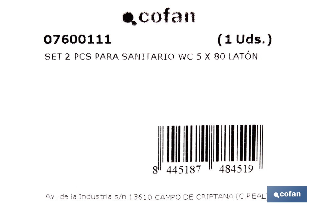 SET 2 PCS PARA SANITARIO WC 5 X 80 LATÓN 4 SET 2 PCS PARA SANITARIO WC 5 X 80 LATÓN - Imagen 4