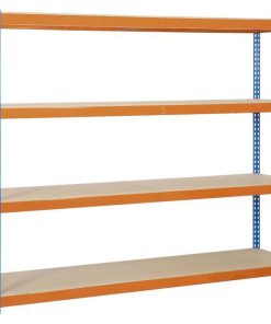 ESTANTERÍA MEDIA CARGA AZUL/NARANJA 4 BALDAS DE MADERA 2000 X 1500 X 600 MM