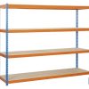 ESTANTERÍA MEDIA CARGA AZUL/NARANJA 4 BALDAS DE MADERA 2000 X 2400 X 600 MM 9 ESTANTERÍA MEDIA CARGA AZUL/NARANJA 4 BALDAS DE MADERA 2000 X 2400 X 600 MM