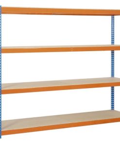 ESTANTERÍA MEDIA CARGA AZUL/NARANJA 4 BALDAS DE MADERA 2000 X 2400 X 600 MM