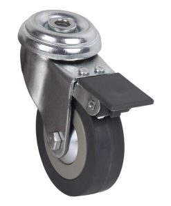 RUEDA DE GOMA GRIS CON AGUJERO PASANTE Y FRENO Ø65 X 22 MM