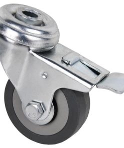 RUEDA DE GOMA GRIS CON AGUJERO PASANTE Y FRENO Ø75 X 22 MM Venta unitaria