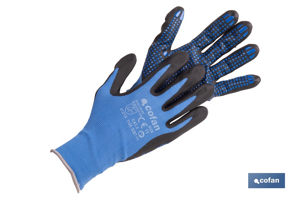 GUANTE IMPREGNADO CON PUNTOS AZULES DE NITRILO TALLA 10 1 GUANTE IMPREGNADO CON PUNTOS AZULES DE NITRILO TALLA 10