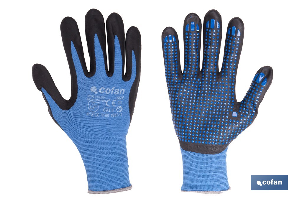 GUANTE IMPREGNADO CON PUNTOS AZULES DE NITRILO TALLA 10 4 GUANTE IMPREGNADO CON PUNTOS AZULES DE NITRILO TALLA 10 - Imagen 4