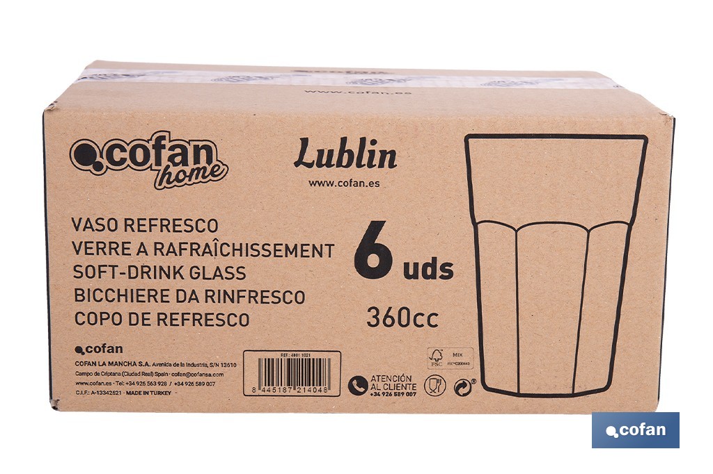 PACK 6 UDS VASO REFRESCO 36 CL MODELO LUBLIN 3 PACK 6 UDS VASO REFRESCO 36 CL MODELO LUBLIN - Imagen 3