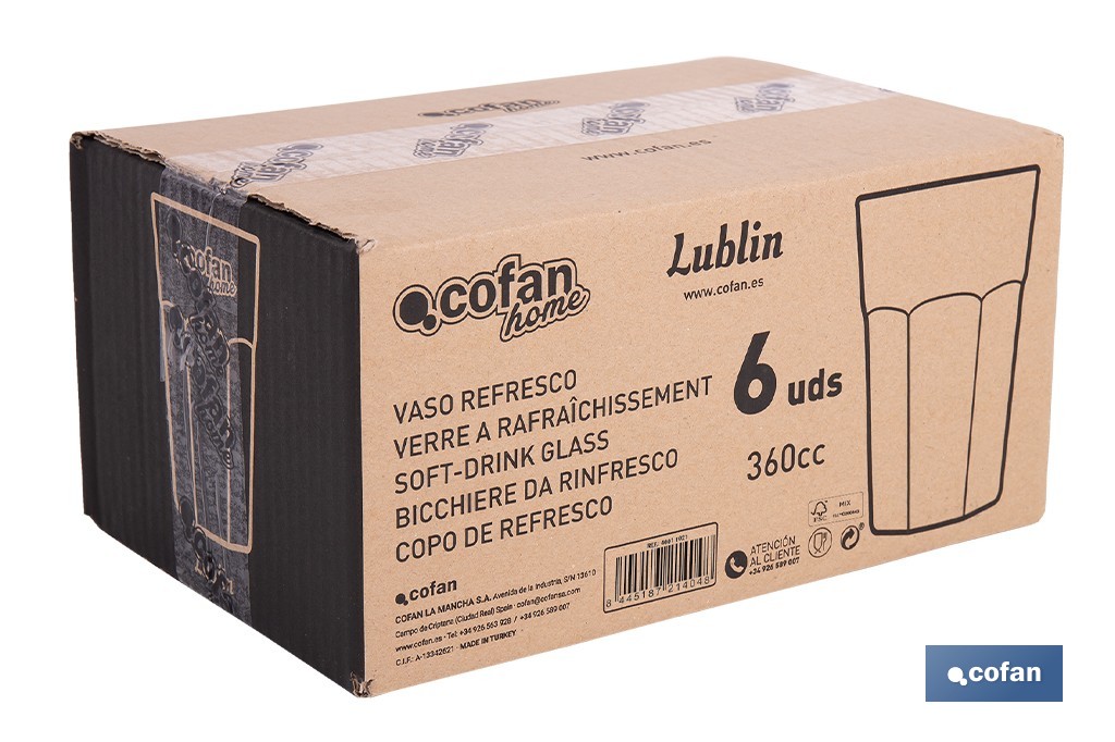 PACK 6 UDS VASO REFRESCO 36 CL MODELO LUBLIN 4 PACK 6 UDS VASO REFRESCO 36 CL MODELO LUBLIN - Imagen 4