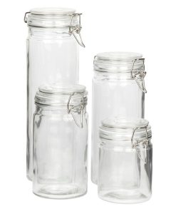 SET 4  FRASCOS CRISTAL+ CLIP ACERO 2100ML,1500ML,1150ML,750ML