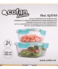 SET DE 2 RECIPIENTES DE BOROSILICATO MODELO AGATHA 520 ML - 800 ML