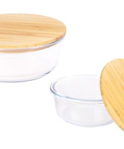 SET DE 2 RECIPIENTES DE BOROSILICATO CON TAPA DE BAMBÚ MODELO PANDA 620 ML - 950 ML